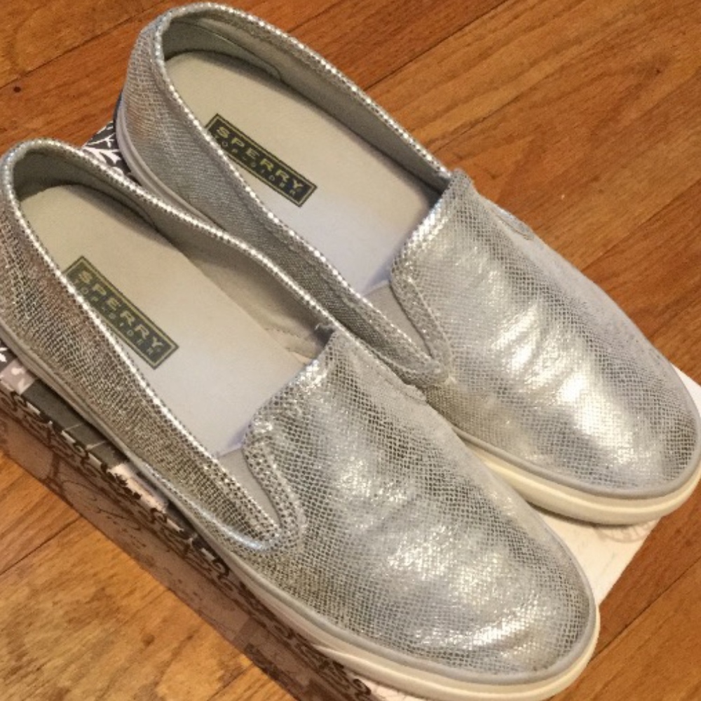 Sperry Silver Slip On Sneakers